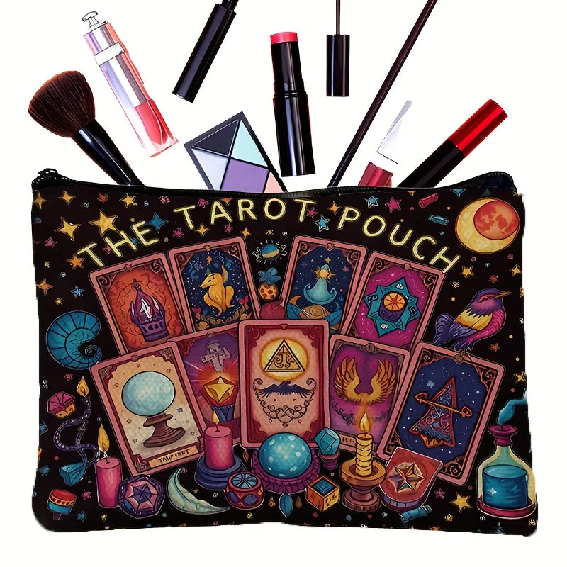 A Cosmic Tarot Card Makeup Bag - Women's Multi-functional Zipper Pouch, Jewelry Storage Bag, Perfect Travel Zipper Small Storage