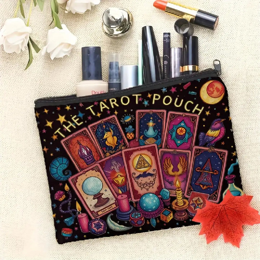 A Cosmic Tarot Card Makeup Bag - Women's Multi-functional Zipper Pouch, Jewelry Storage Bag, Perfect Travel Zipper Small Storage