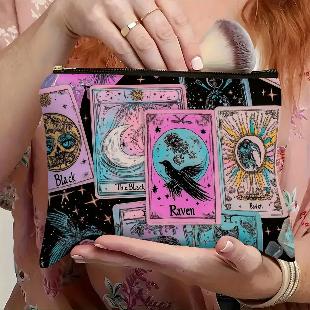 A Gothic Tarot Card Makeup Bag - Cute multifunctional zipper pouch for women, jewelry storage bag