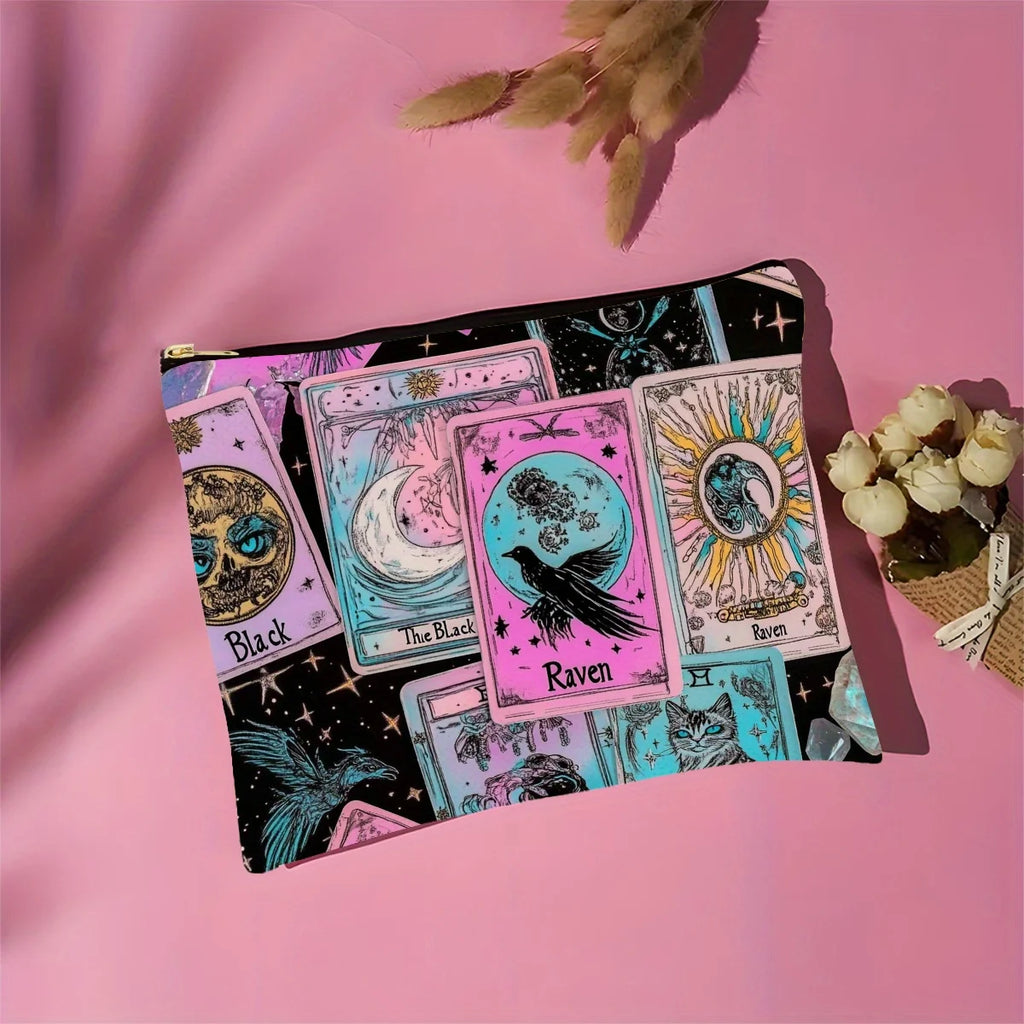 A Gothic Tarot Card Makeup Bag - Cute multifunctional zipper pouch for women, jewelry storage bag