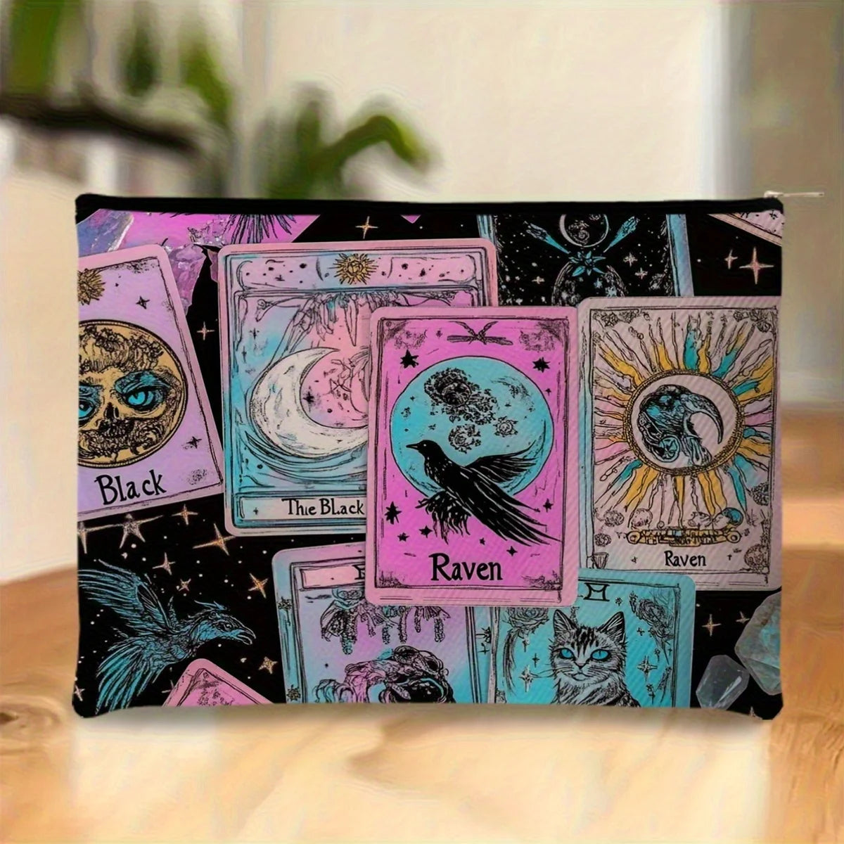 A Gothic Tarot Card Makeup Bag - Cute multifunctional zipper pouch for women, jewelry storage bag