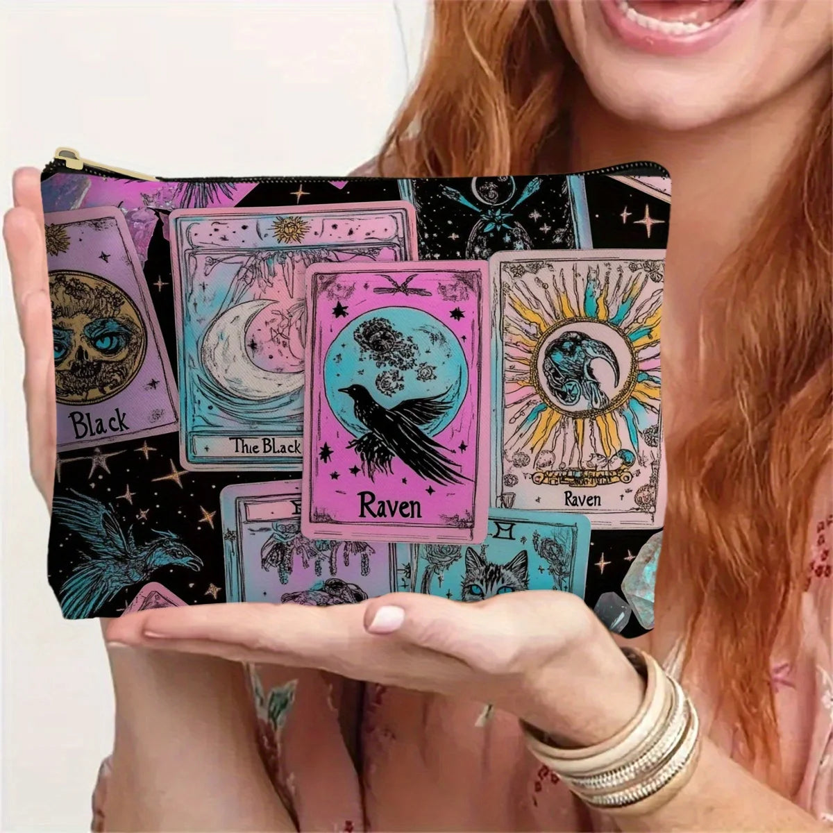 A Gothic Tarot Card Makeup Bag - Cute multifunctional zipper pouch for women, jewelry storage bag