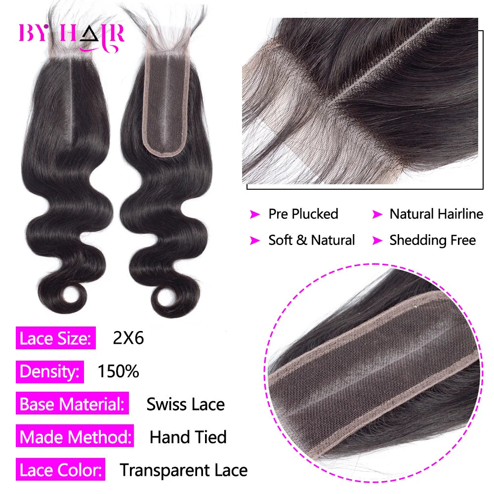 26" Body Wave Bundles with 2x6 Closure - 3/4 Brazilian Human Hair Weave | Natural HD Lace