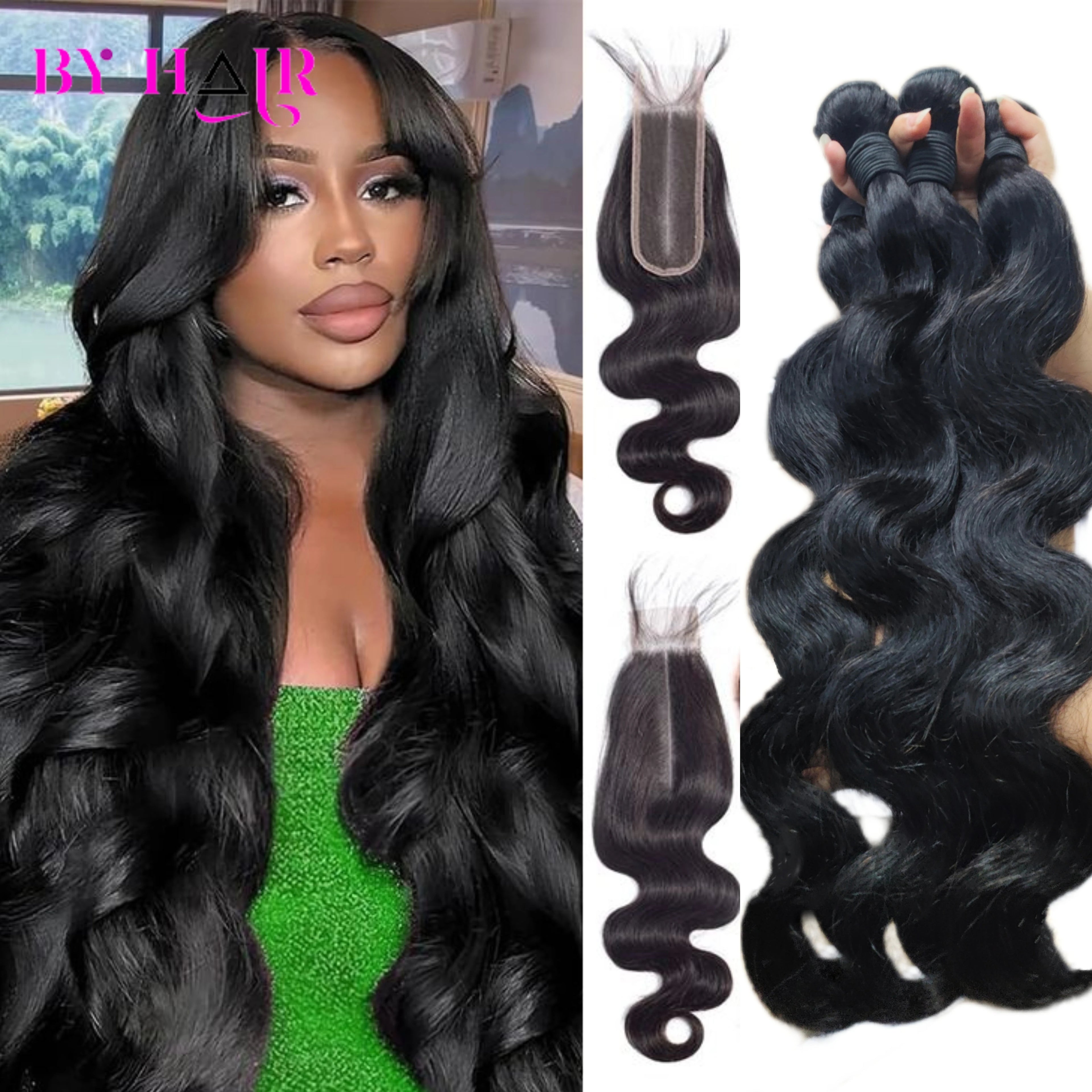 26" Body Wave Bundles with 2x6 Closure - 3/4 Brazilian Human Hair Weave | Natural HD Lace