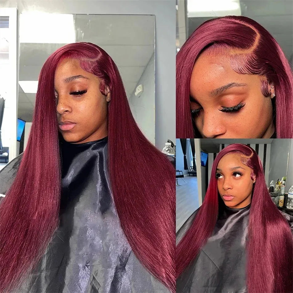 Burgundy 99J Straight Lace Front Wig 36 Inch - 13x6 HD Lace 200% Density | Wine Red Human Hair