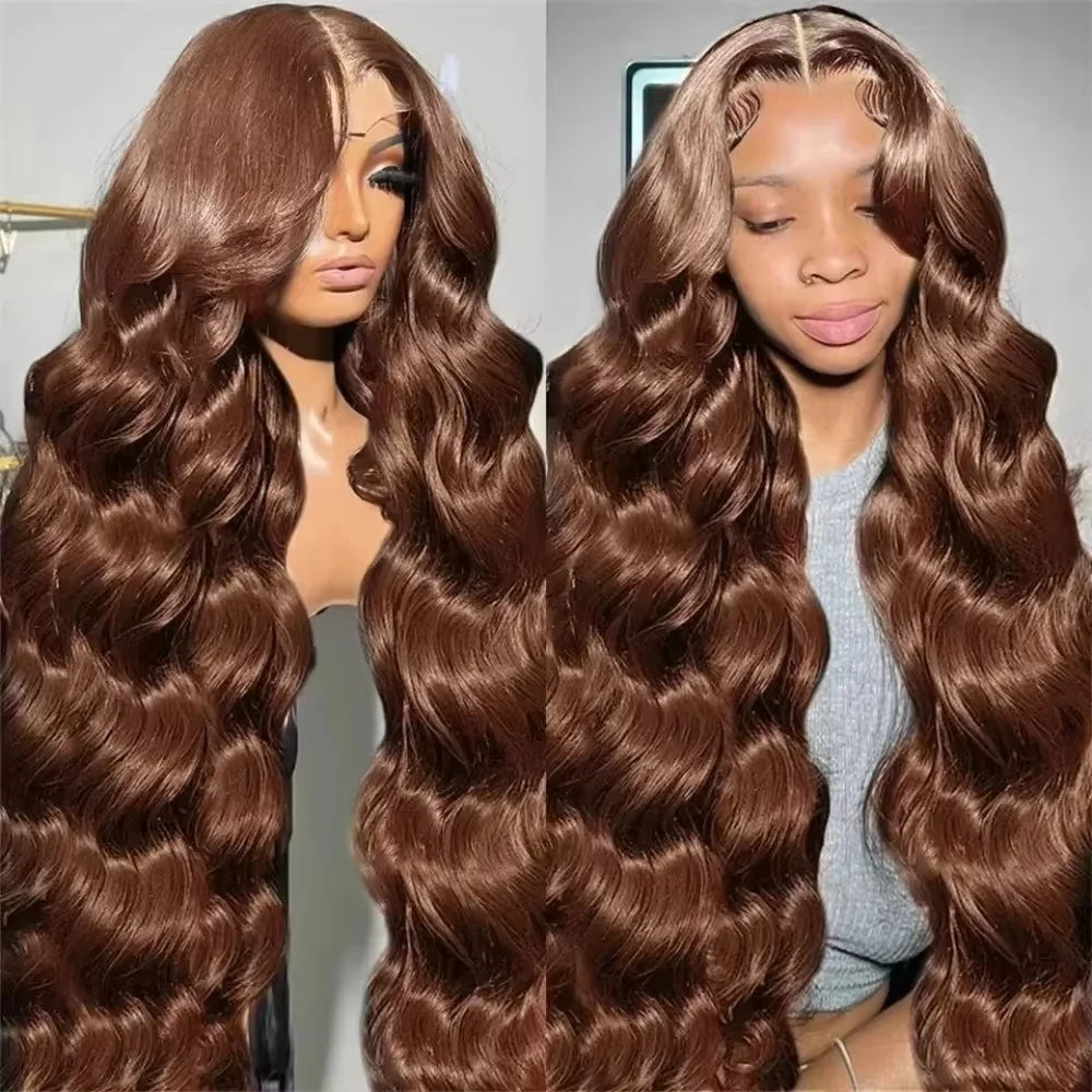 200 Density Chocolate Brown Body Wave Lace Front Human Hair Wigs Brazilian HD Lace Frontal Wigs 13x4 13x6 Preplucked For Women