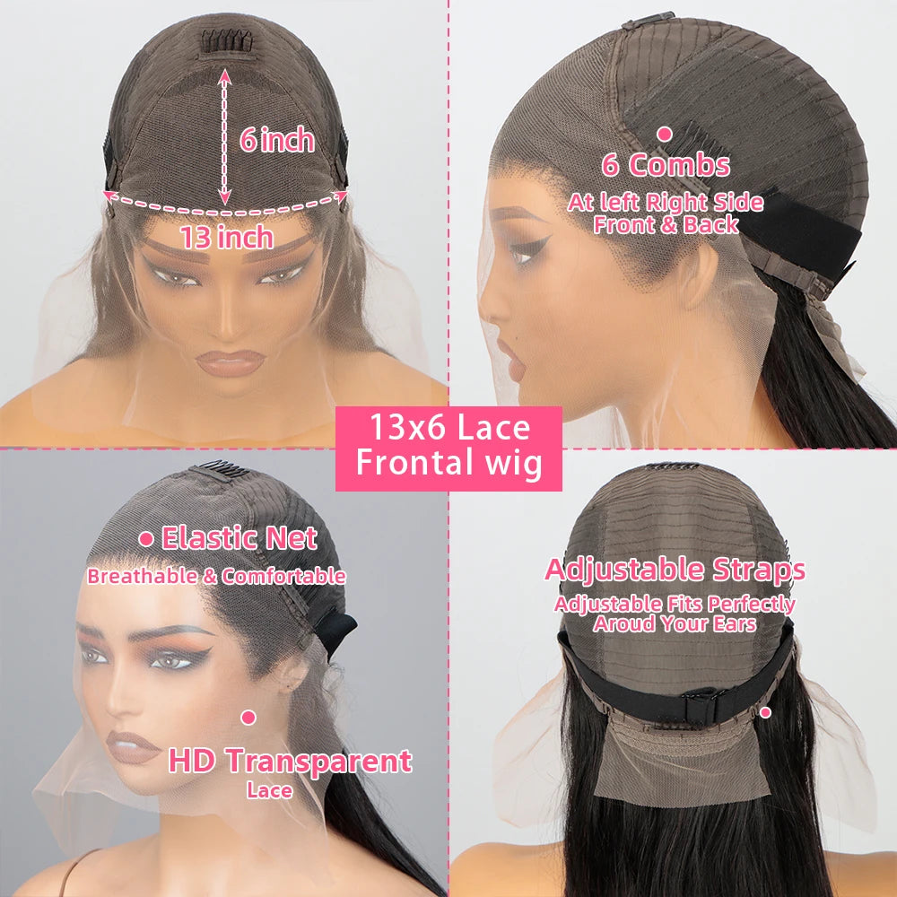 13x6 Hd Transparent Swiss Lace Bone Straight 200 Density Frontal Human Hair Wigs Brazilian Virgin Hair Lace Front Wig For Women