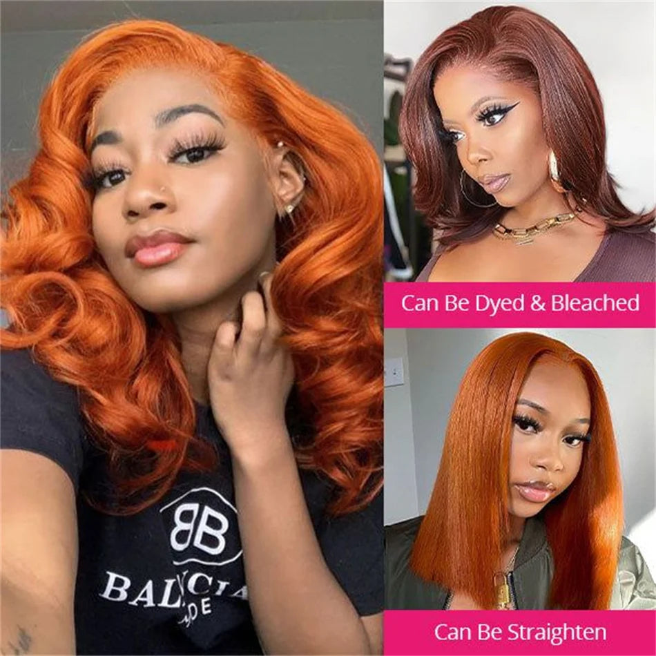 Ginger Orange Body Wave Bob Wig - 13x4 HD Lace Front 200% Density | Short Bob Human Hair