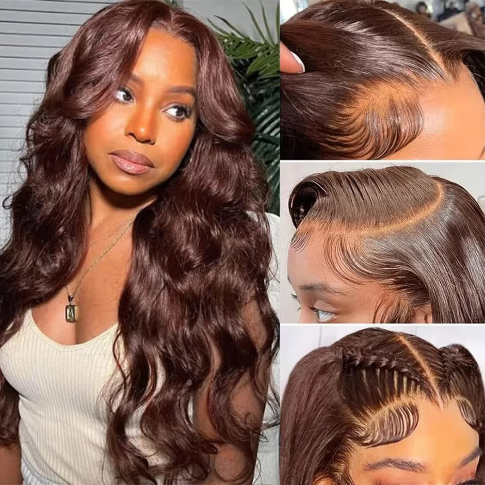 200 Density Chocolate Brown Body Wave Lace Front Human Hair Wigs Brazilian HD Lace Frontal Wigs 13x4 13x6 Preplucked For Women