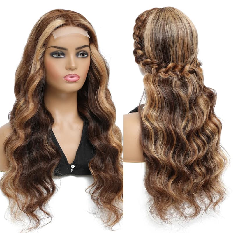 Honey Blonde Highlight Body Wave Wig - T Part Lace Front Human Hair Wig | Pre-Plucked