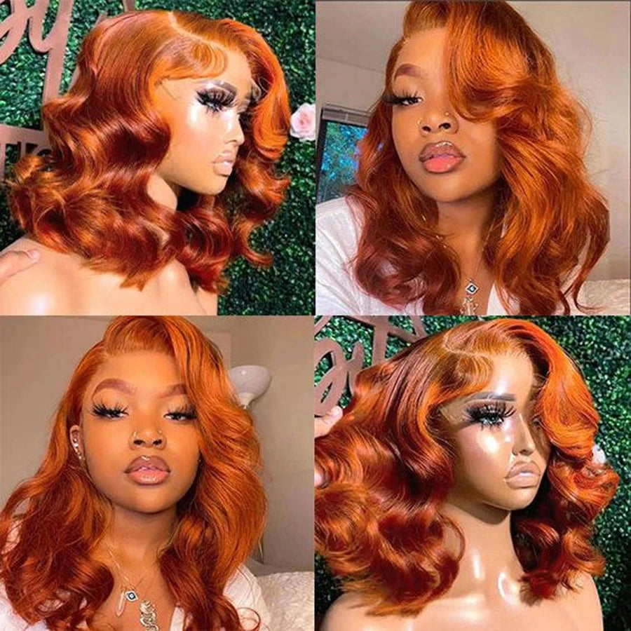 Ginger Orange Body Wave Bob Wig - 13x4 HD Lace Front 200% Density | Short Bob Human Hair