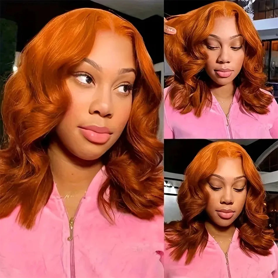 Ginger Orange Body Wave Bob Wig - 13x4 HD Lace Front 200% Density | Short Bob Human Hair