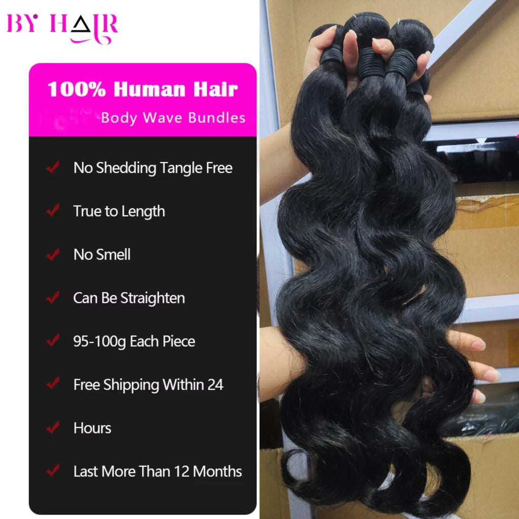 26" Body Wave Bundles with 2x6 Closure - 3/4 Brazilian Human Hair Weave | Natural HD Lace