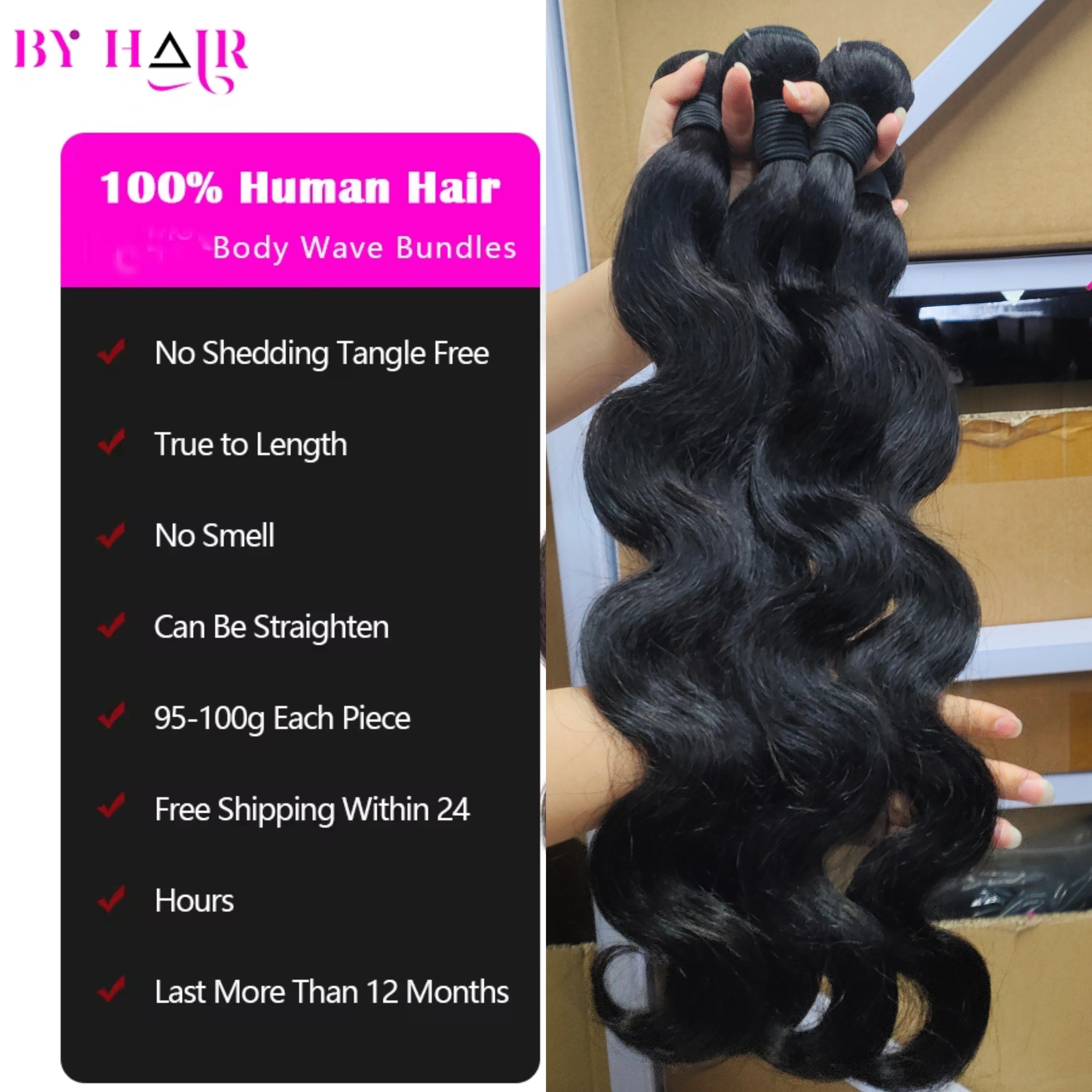 26" Body Wave Bundles with 2x6 Closure - 3/4 Brazilian Human Hair Weave | Natural HD Lace
