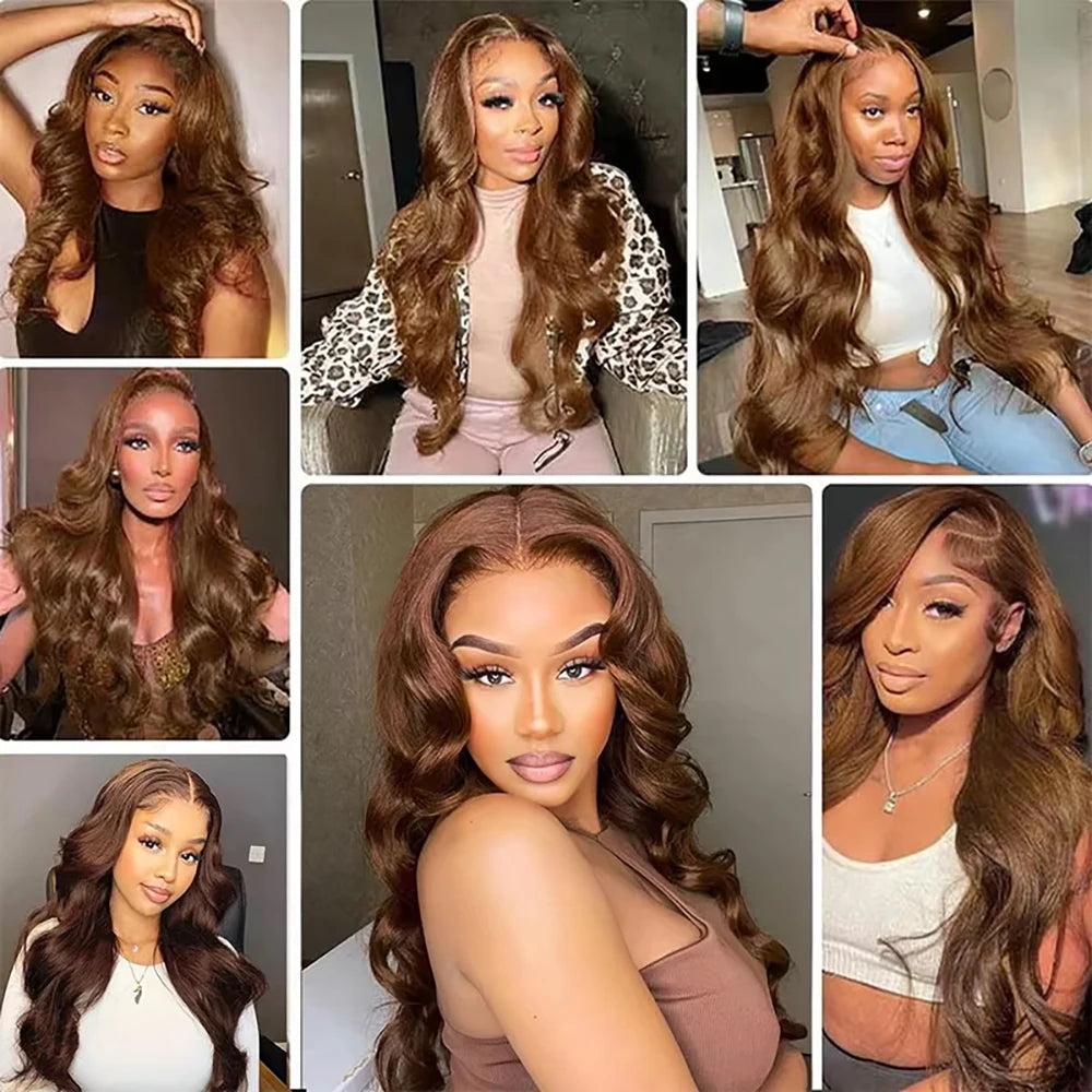 200 Density Chocolate Brown Body Wave Lace Front Human Hair Wigs Brazilian HD Lace Frontal Wigs 13x4 13x6 Preplucked For Women
