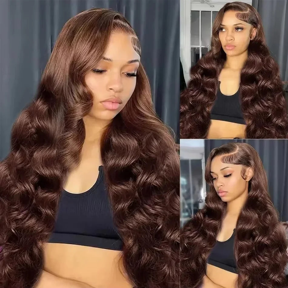 200 Density Chocolate Brown Body Wave Lace Front Human Hair Wigs Brazilian HD Lace Frontal Wigs 13x4 13x6 Preplucked For Women