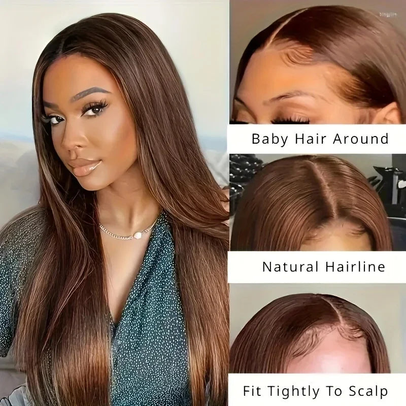 Chocolate Brown Straight Lace Front Wig 44-46 Inch - 13x4 13x6 HD Lace 200% Density | Extra Long Human Hair