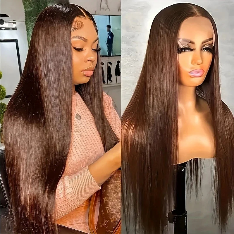 Chocolate Brown Straight Lace Front Wig 44-46 Inch - 13x4 13x6 HD Lace 200% Density | Extra Long Human Hair