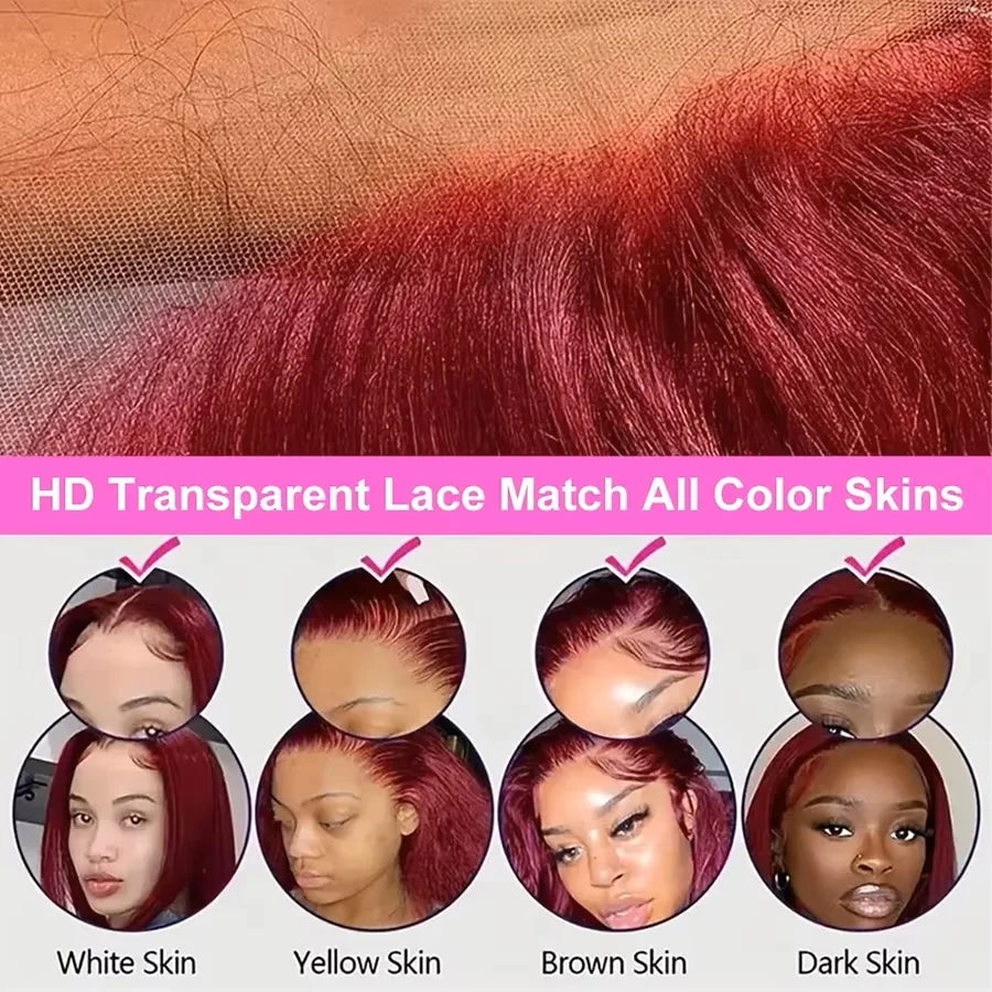 Burgundy 99J Straight Lace Front Wig 36 Inch - 13x6 HD Lace 200% Density | Wine Red Human Hair