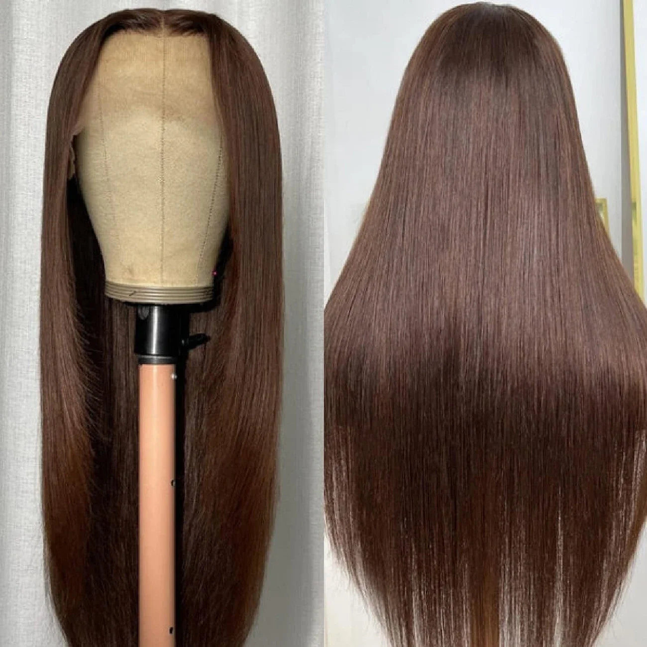 Chocolate Brown Straight Lace Front Wig 44-46 Inch - 13x4 13x6 HD Lace 200% Density | Extra Long Human Hair