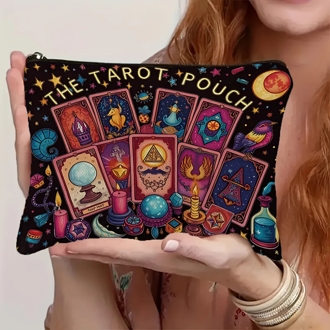 A Cosmic Tarot Card Makeup Bag - Women's Multi-functional Zipper Pouch, Jewelry Storage Bag, Perfect Travel Zipper Small Storage